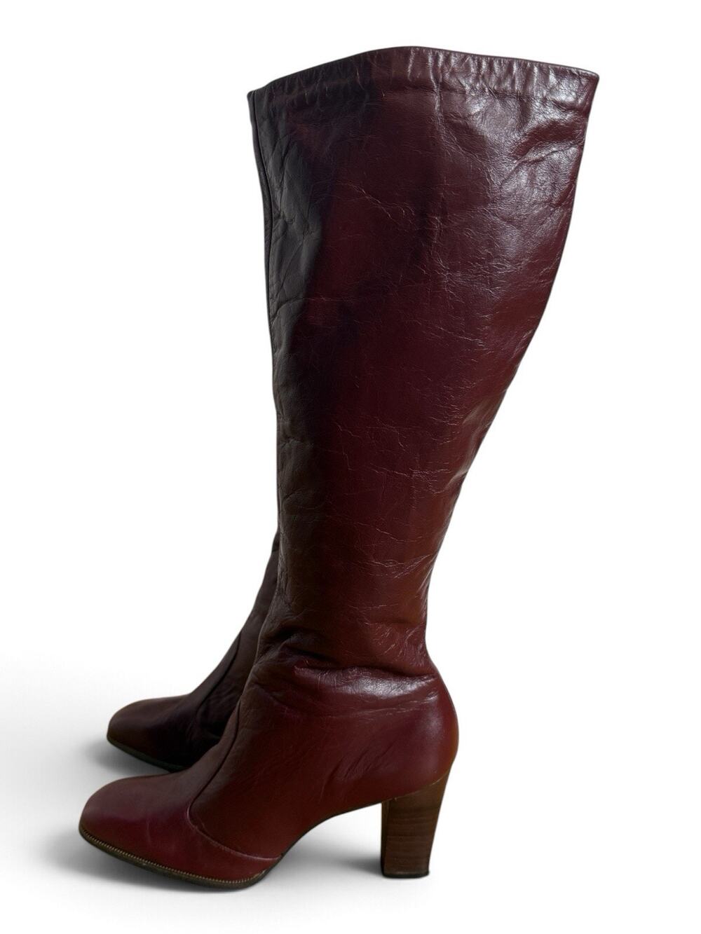 Vintage 1970s Joyce California Oxblood Leather Knee High Boots Size 7M | EUC